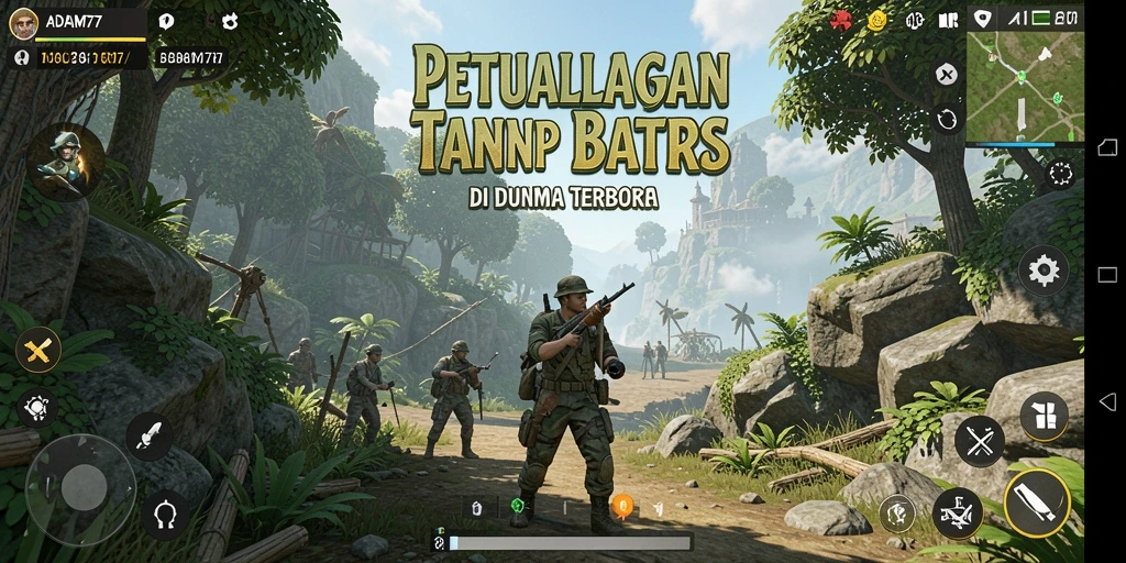 Tangkapan layar gameplay ADAM77 yang menampilkan dunia terbuka yang luas.