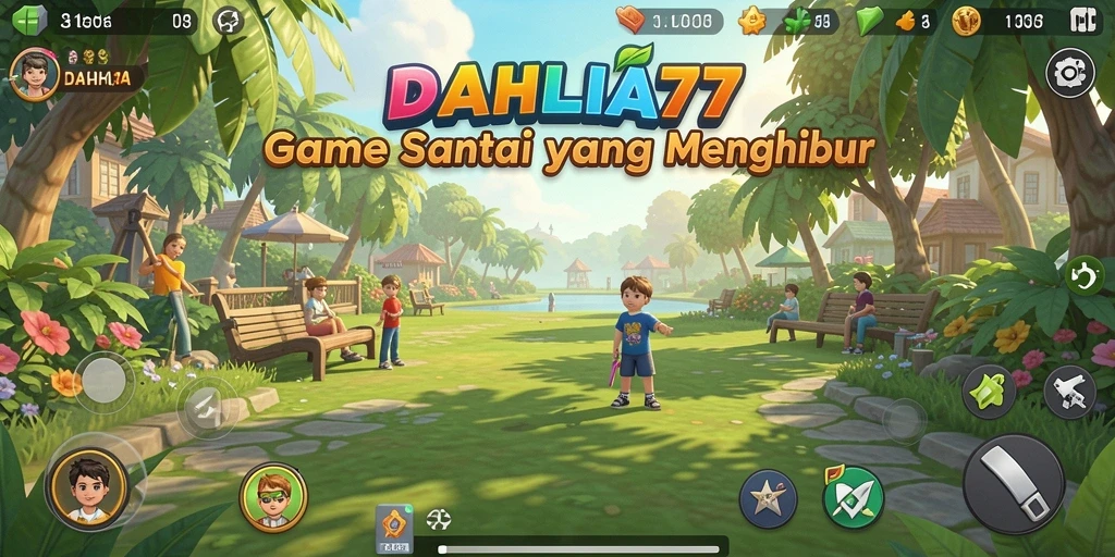Tampilan gameplay DAHLIA77 yang cerah dan menawan.